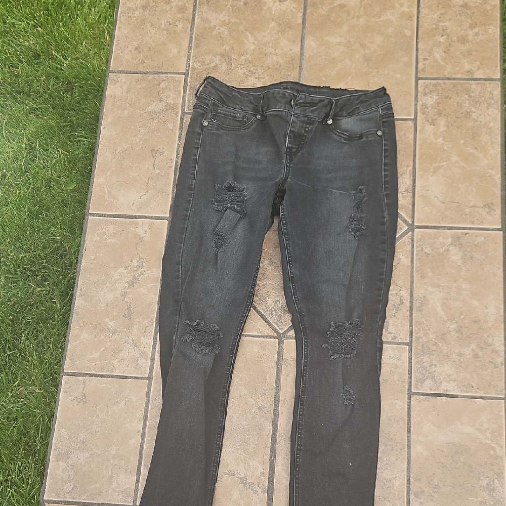 Maurices Black Skinny Jeans with Distressed Details
